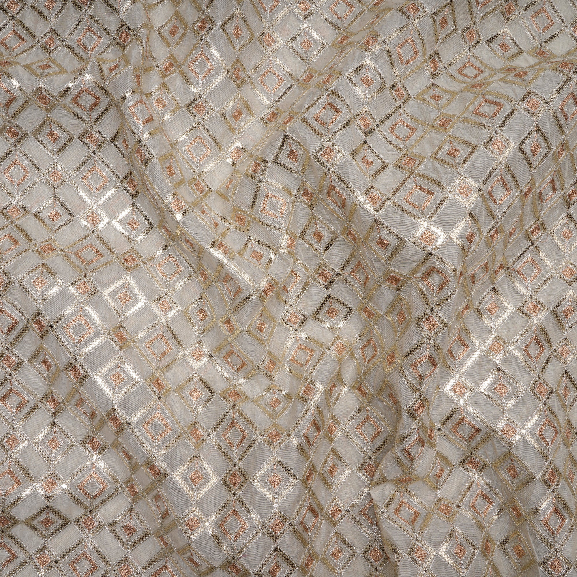 Off White Dyeable All Over Pattern Embroidered Chanderi Fabric