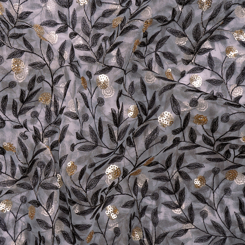 White Color Embroidered Pure Organza Silk Fabric With Sequins Work