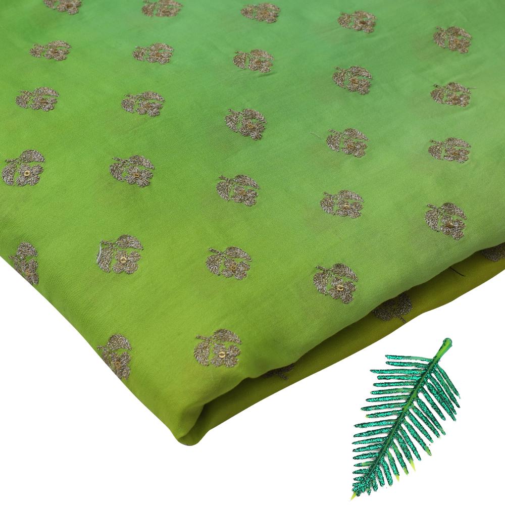 Yellow-Green Color Embroidered Fine Chanderi Fabric