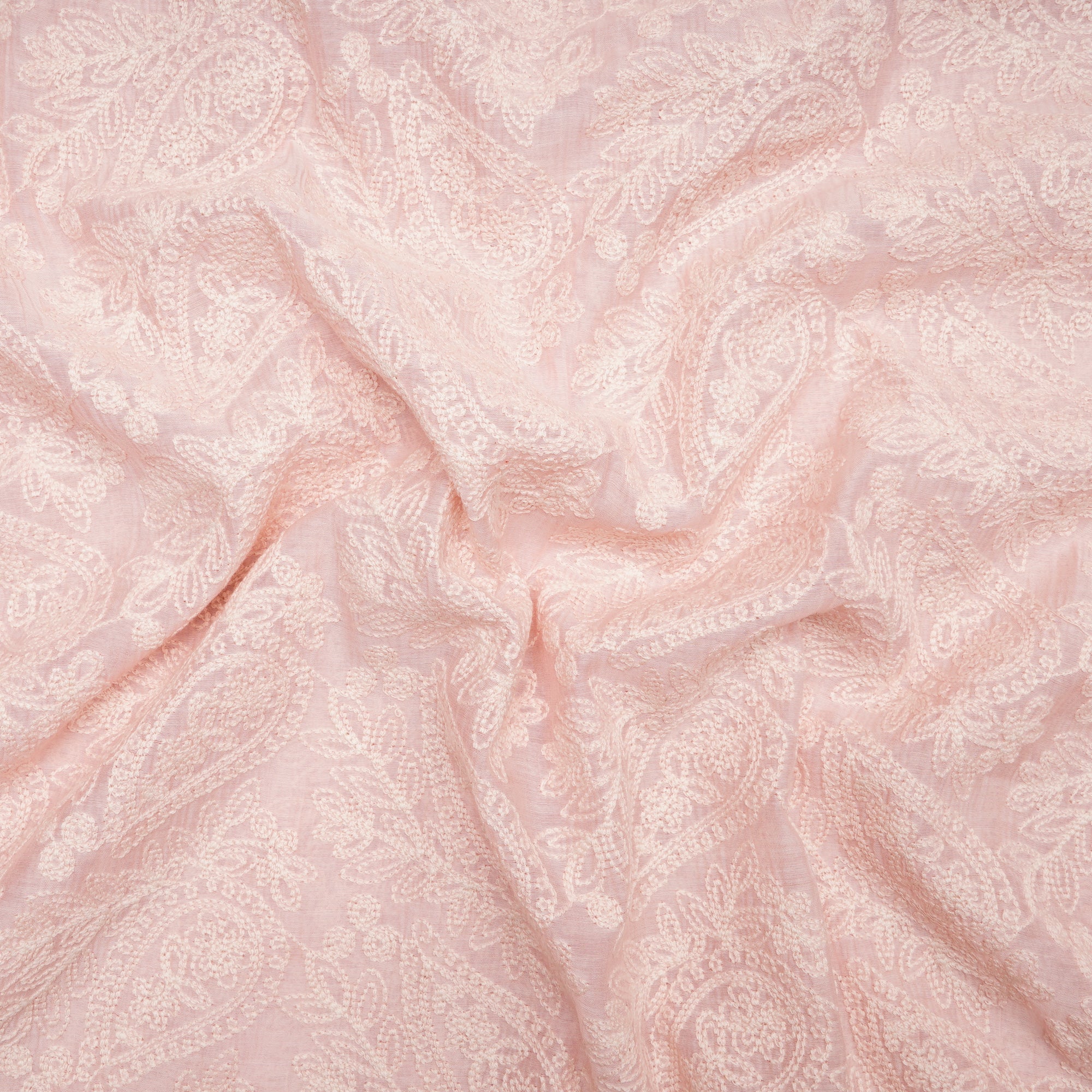 Powder Pink All Over Patteen Thread Embroidered Chanderi Fabric