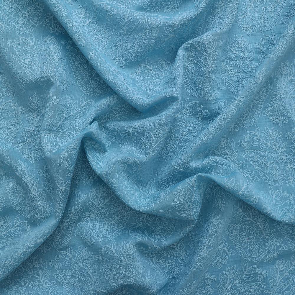 Blue Color Embroidered Fine Chanderi Fabric