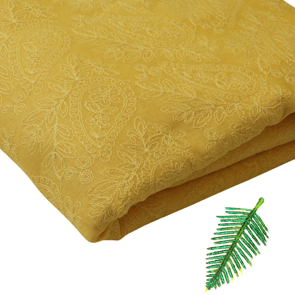 Bright Yellow Color Embroidered Fine Chanderi Fabric