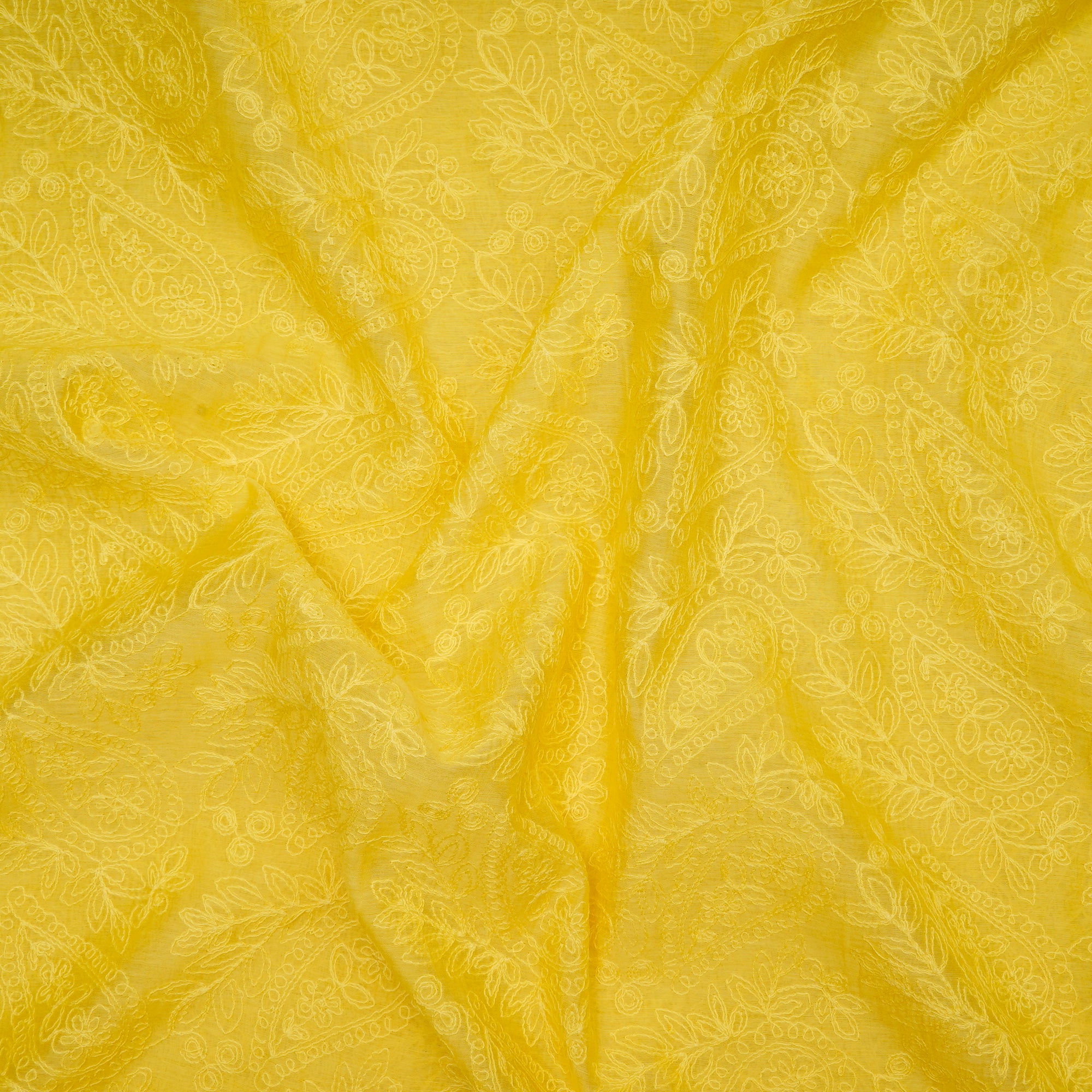Yellow Schiffili Embroidered Fine Chanderi Fabric