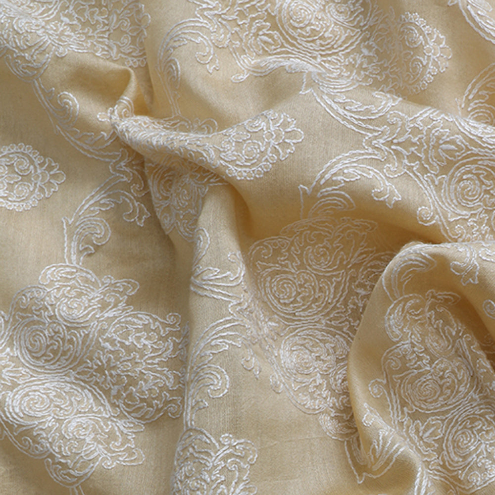 Beige and Cream Color Embroidered Fine Chanderi Fabric
