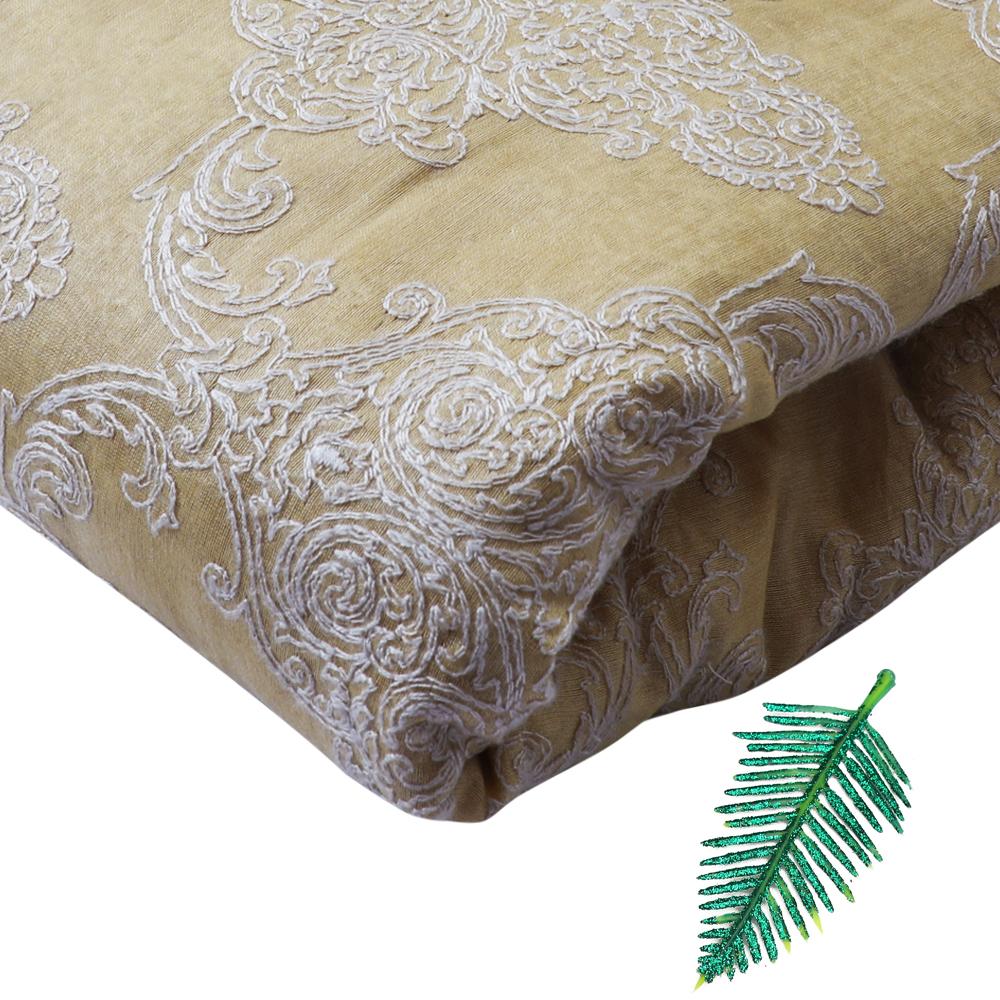 Beige and Cream Color Embroidered Fine Chanderi Fabric