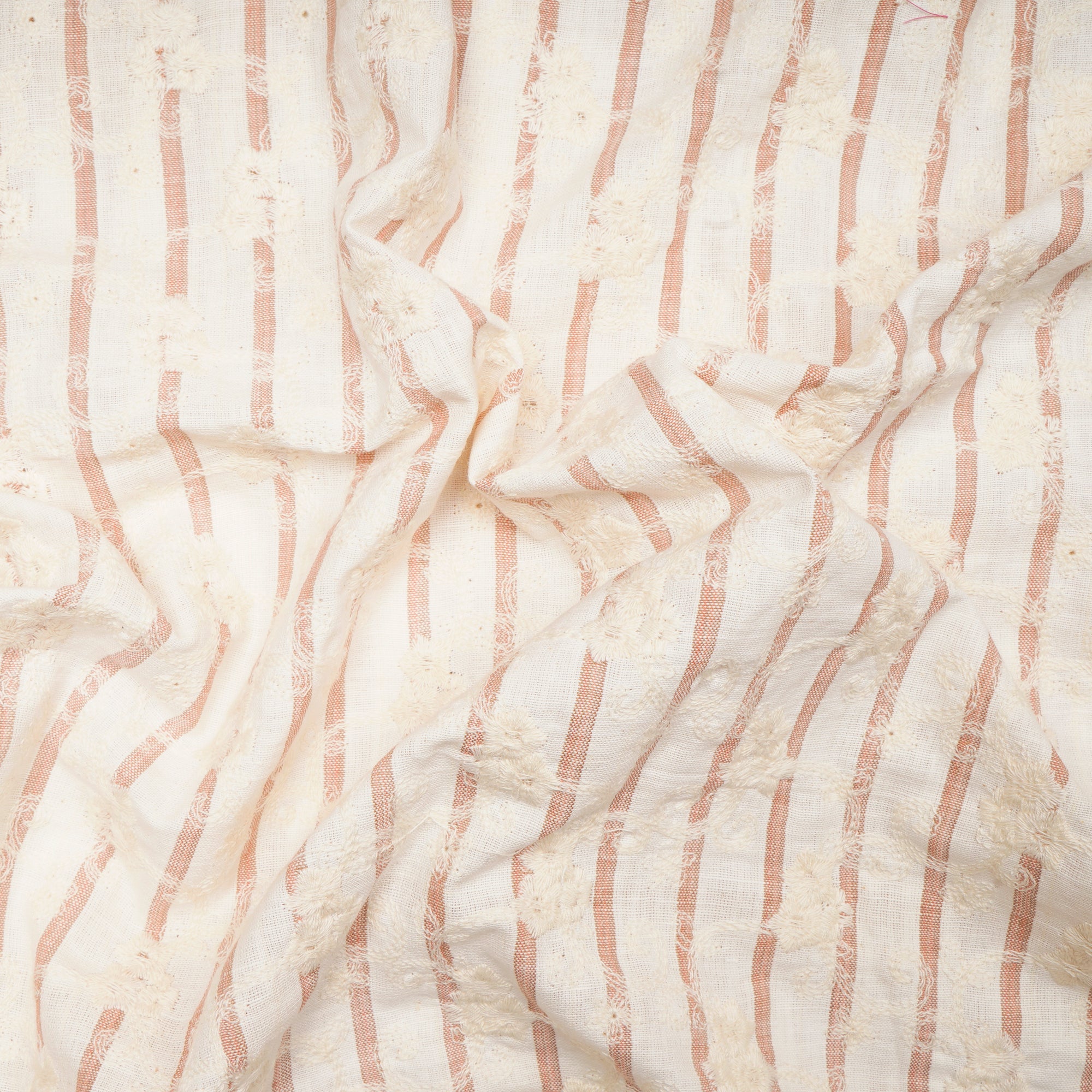 White-Beige Color Embroidered Cotton Muslin Fabric