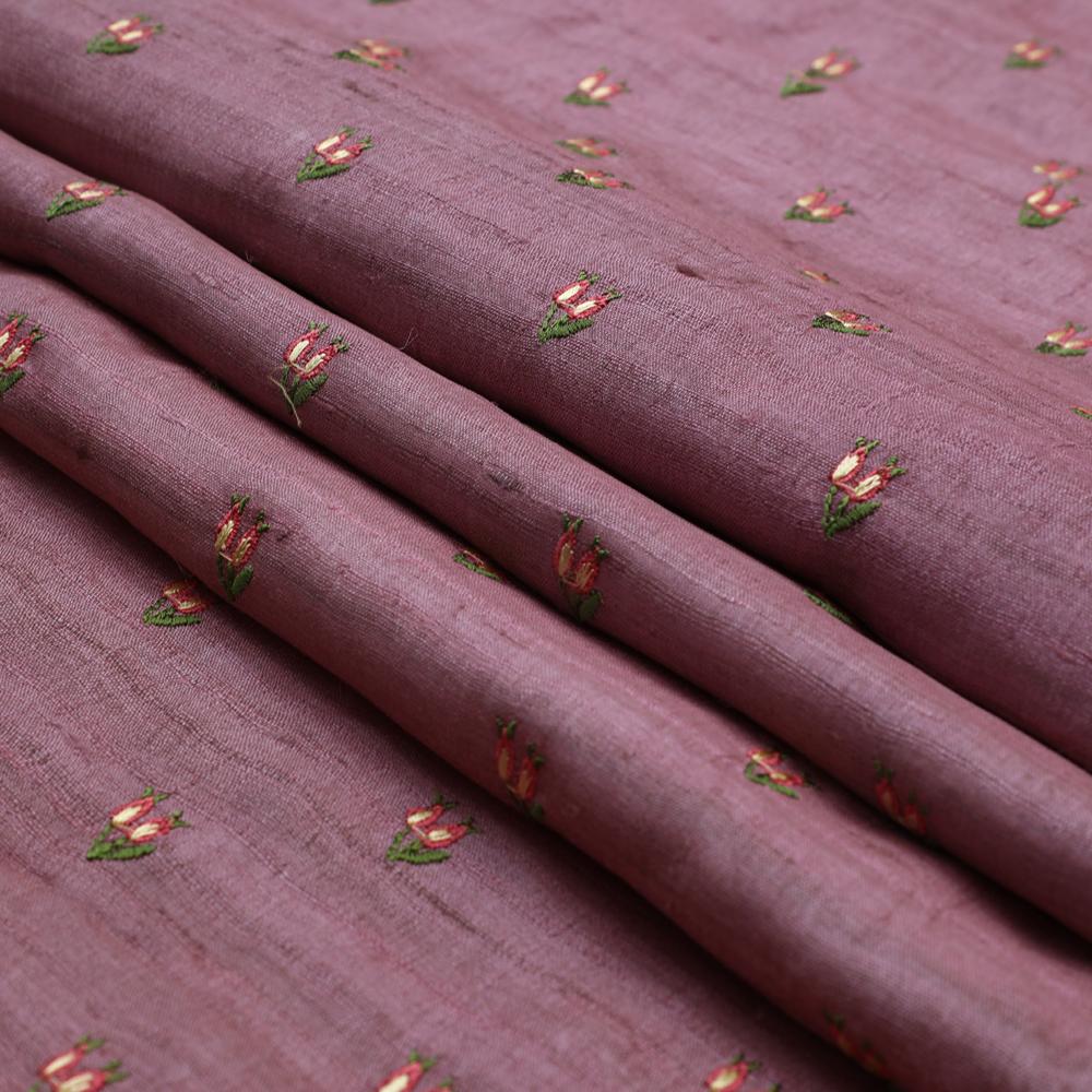 Dusty Pink Color Embroidered Tussar Silk Fabric