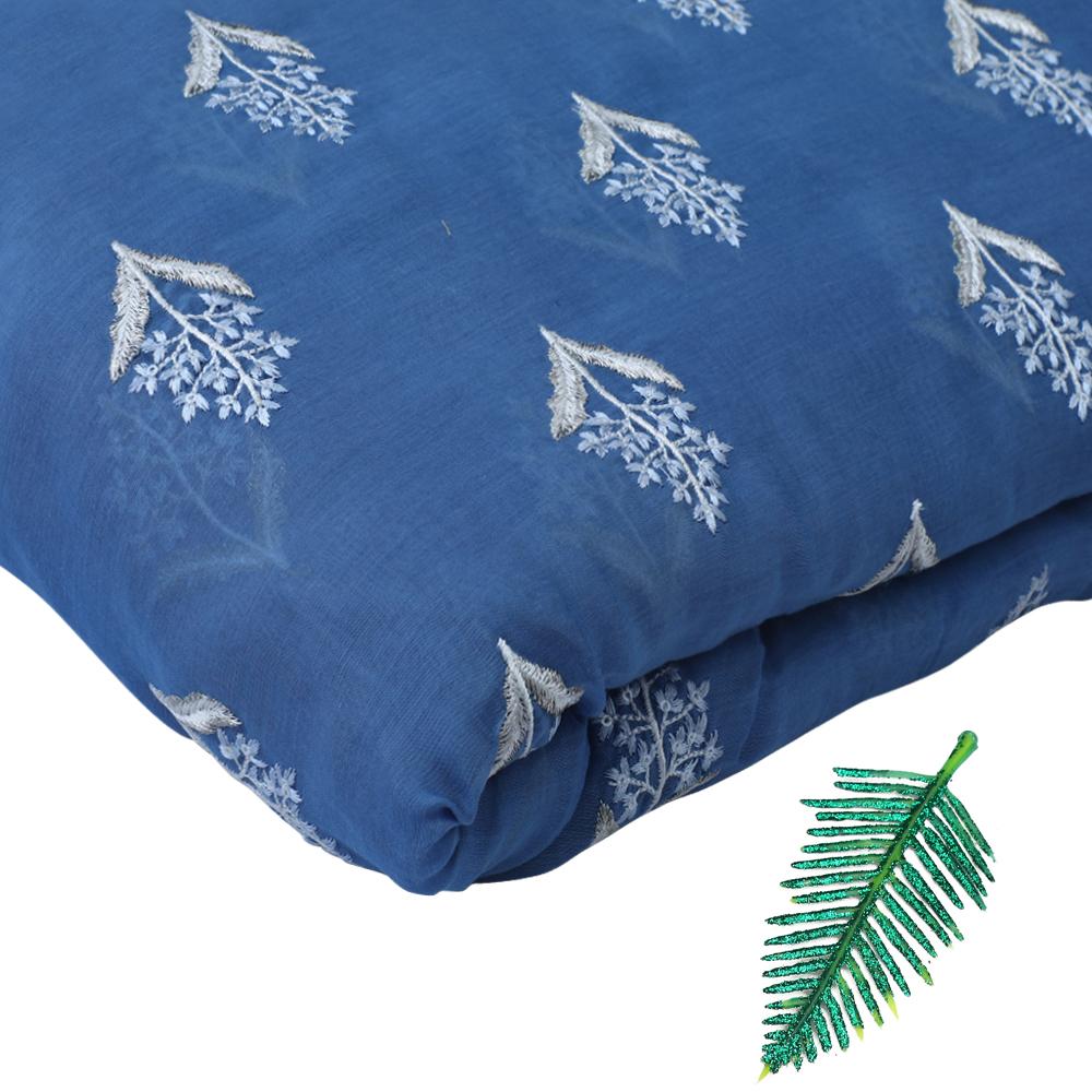 Light Blue Color Embroidered Fine Chanderi Fabric
