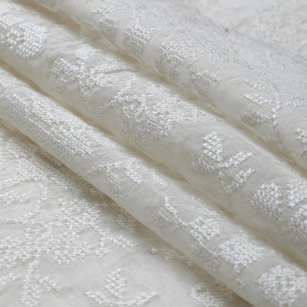 Off white Color Embroidered Fine Chanderi Fabric
