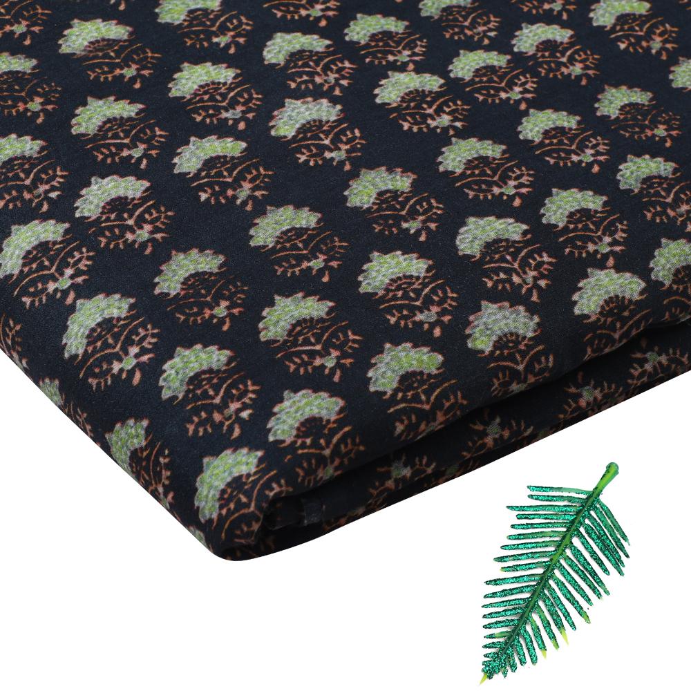 Black Color Digital Printed Muga Georgette Silk Fabric