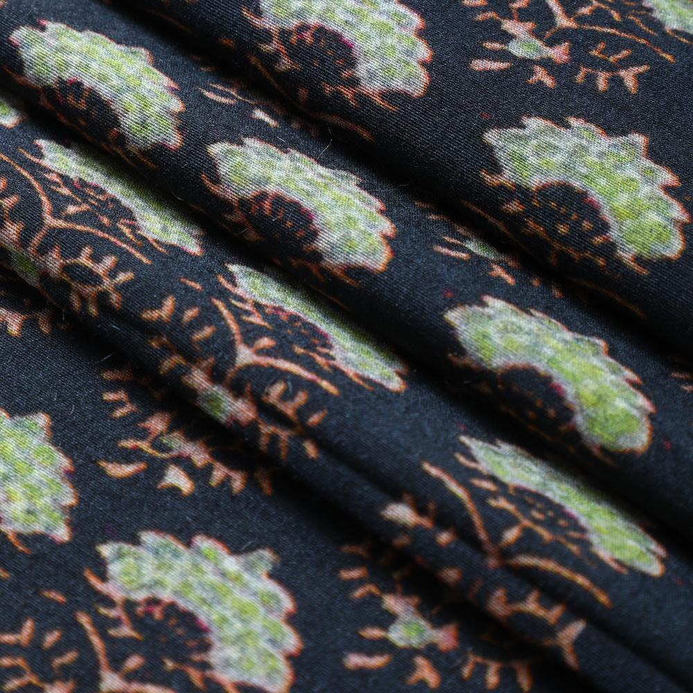 Black Color Digital Printed Muga Georgette Silk Fabric