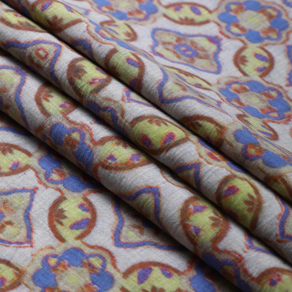 Multi Color Digital Printed Tussar Chanderi Fabric