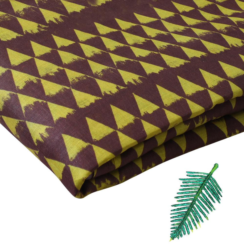 Brown-Yellow Color Digital Printed Tussar Silk Fabric