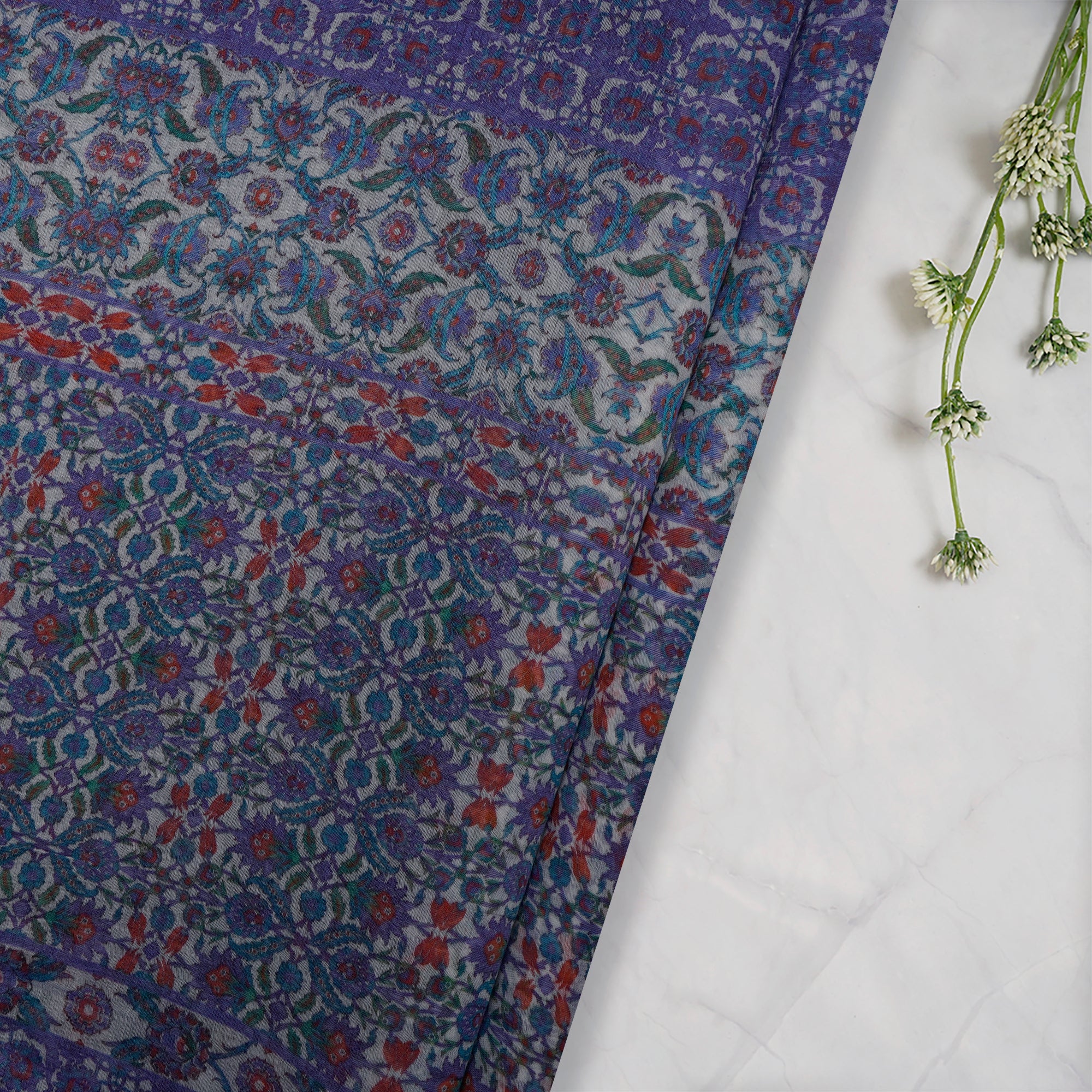 Light Purple Color Digital Printed Pure Chanderi Fabric