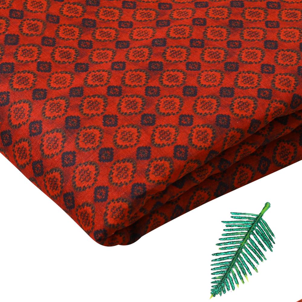 Red-Black Color Digital Printed Tussar Spun Fabric
