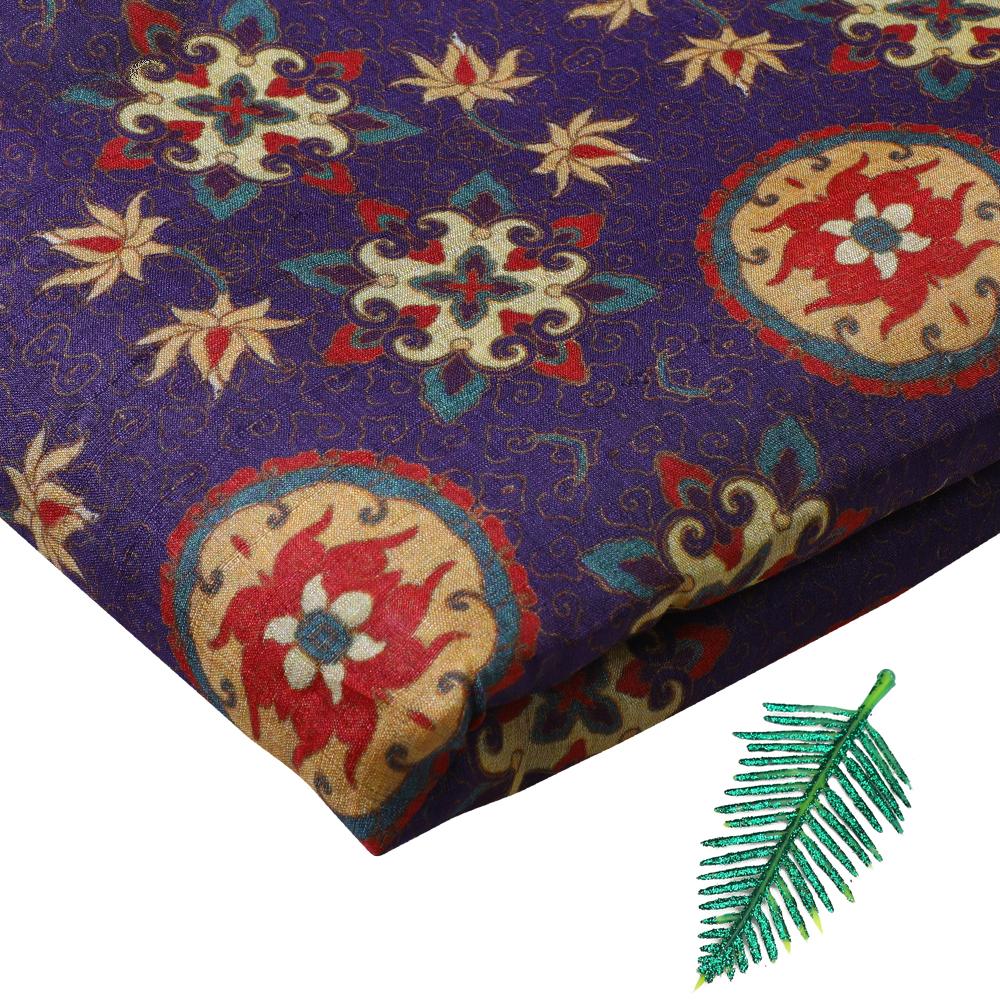 Purple Color Digital Printed Tussar Silk Fabric