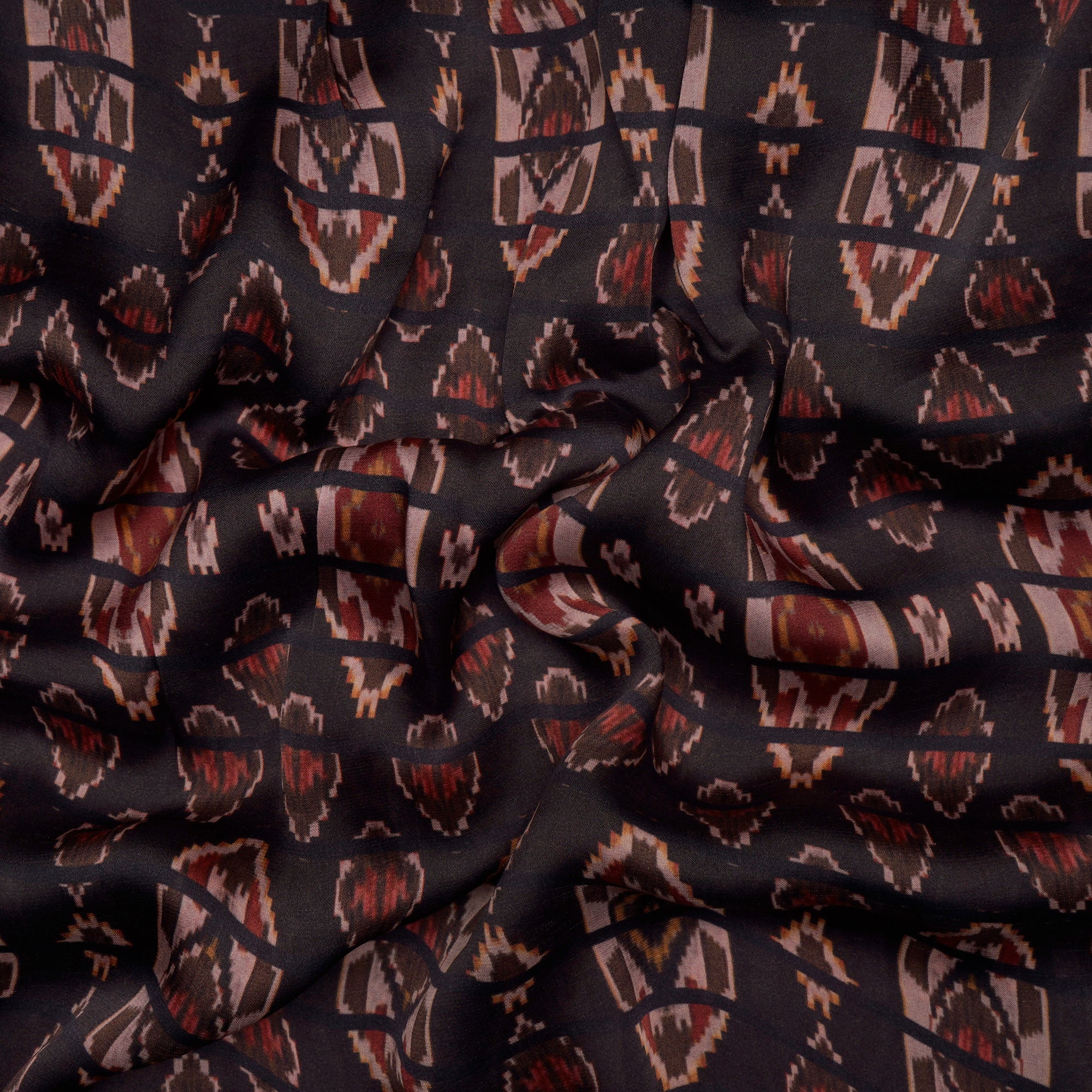 Dark Brown Color Digital Printed Bemberg Satin Fabric