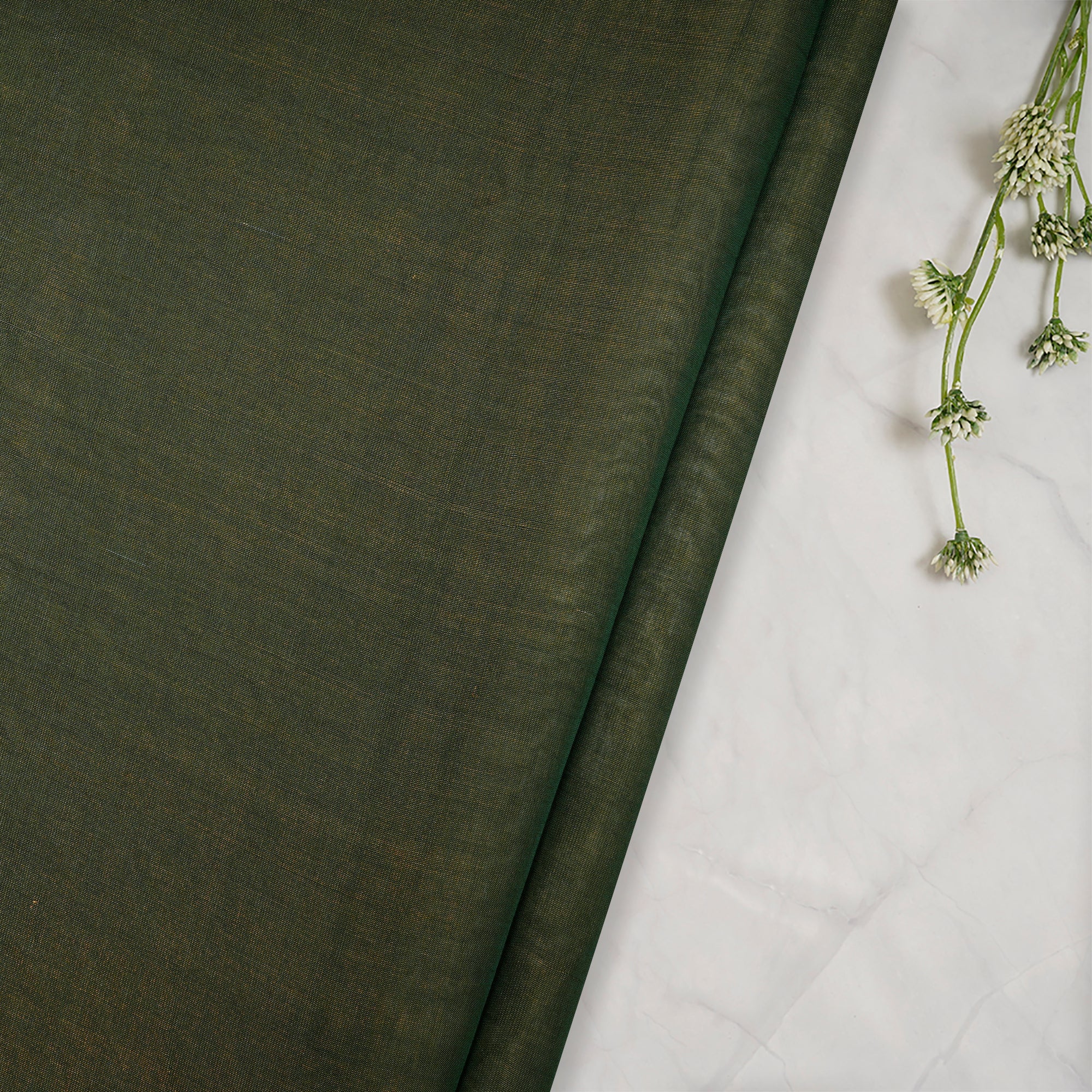 Hunter Green-Gold Piece Dyed Pure Tissue Chanderi Fabric