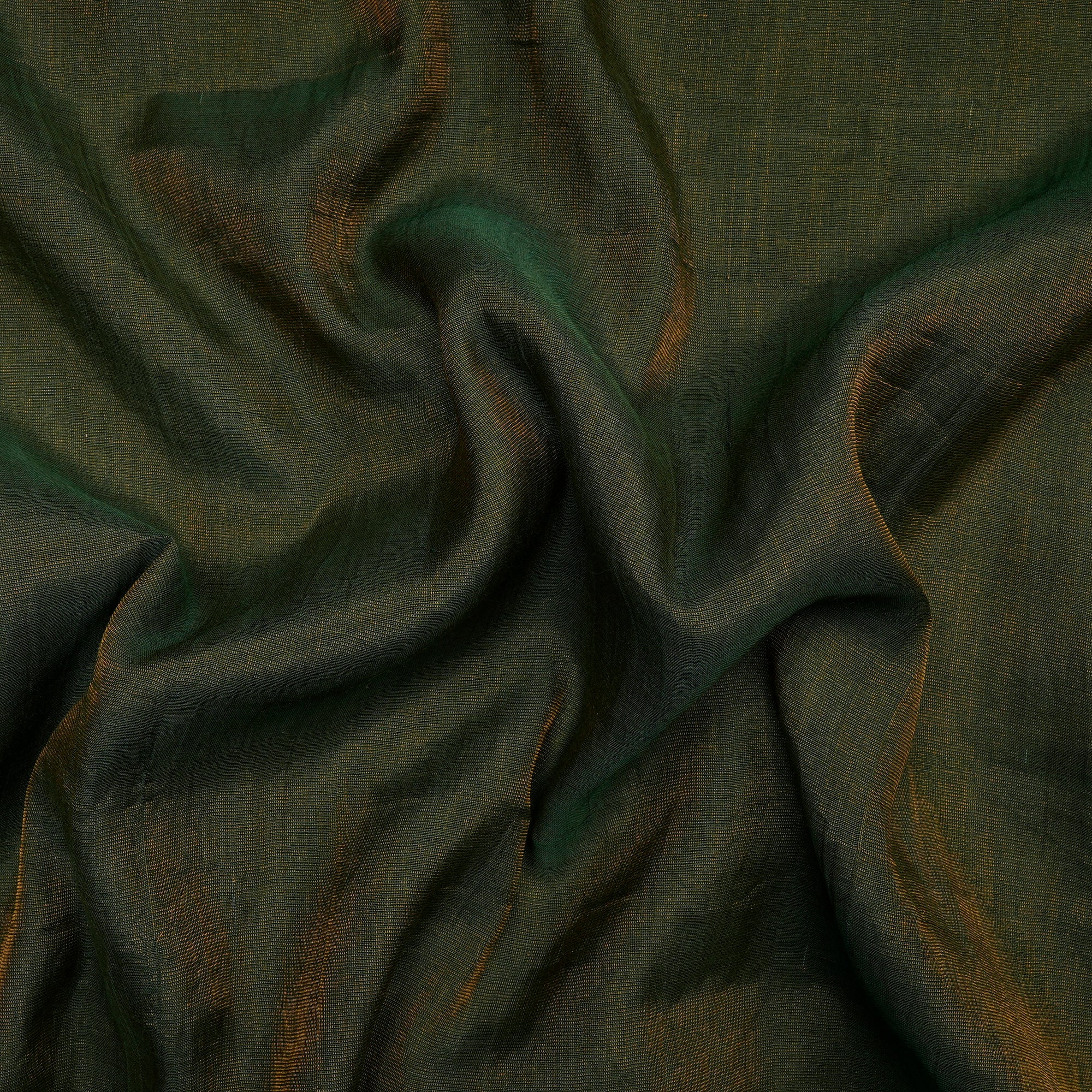 Hunter Green-Gold Piece Dyed Pure Tissue Chanderi Fabric