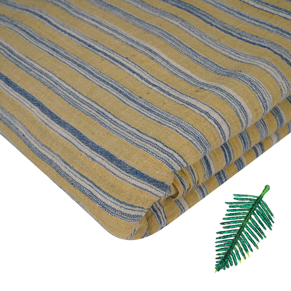 Yellow-Blue Color Handwoven Handspun Kala Cotton Fabric