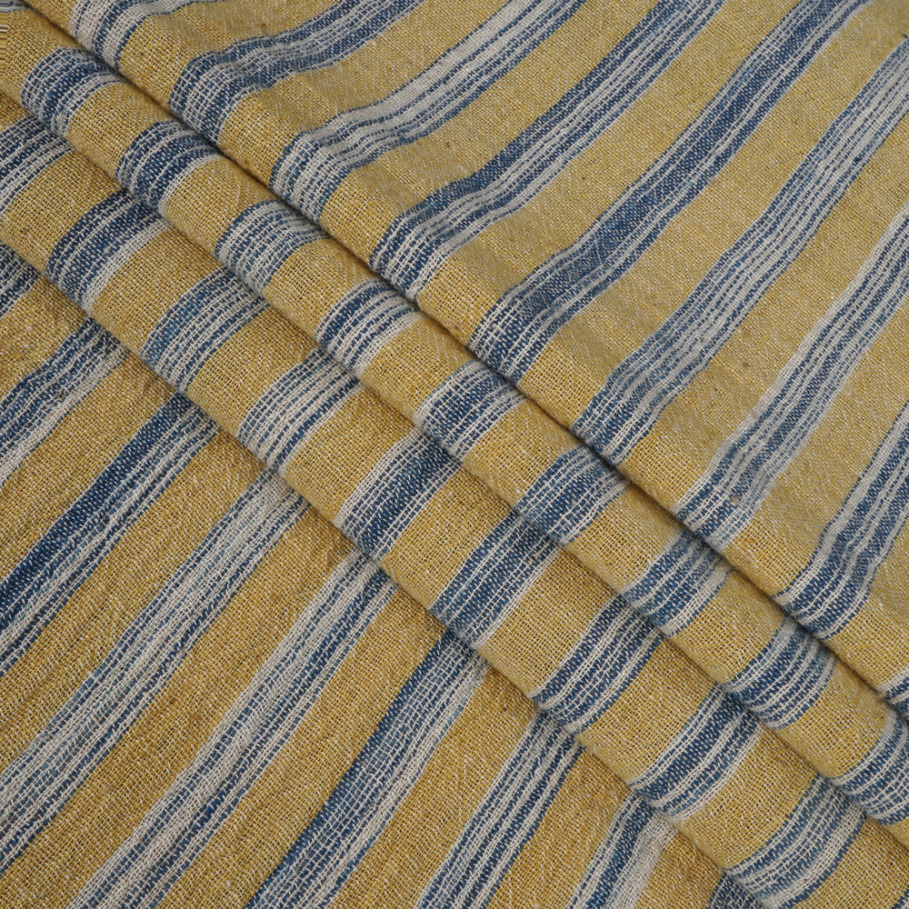 Yellow-Blue Color Handwoven Handspun Kala Cotton Fabric