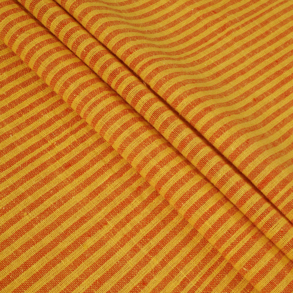 Yellow-Orange Color Handwoven Handspun Kala Cotton Fabric