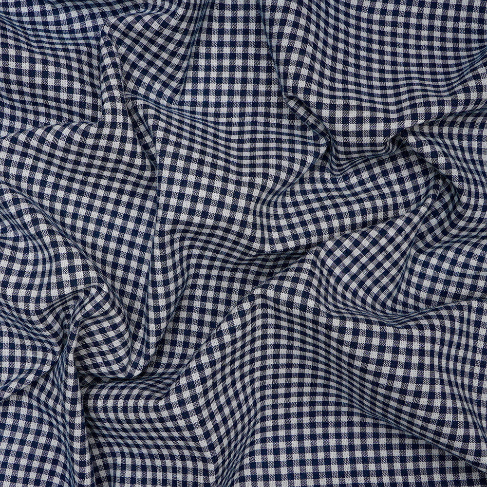 Navy - White Color Yarn Dyed Check Pattern Woven Cotton Fabric