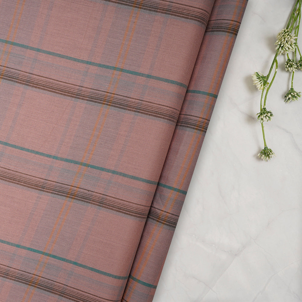 Tropical Peach Color Fancy Check Pattern Pure Woven Cotton Voile Fabric