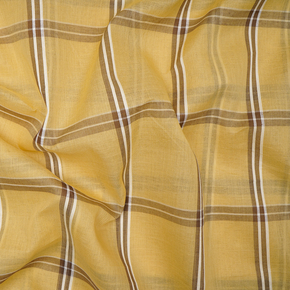 Yellow Color Fancy Check Pattern Pure Woven Cotton Voile Fabric