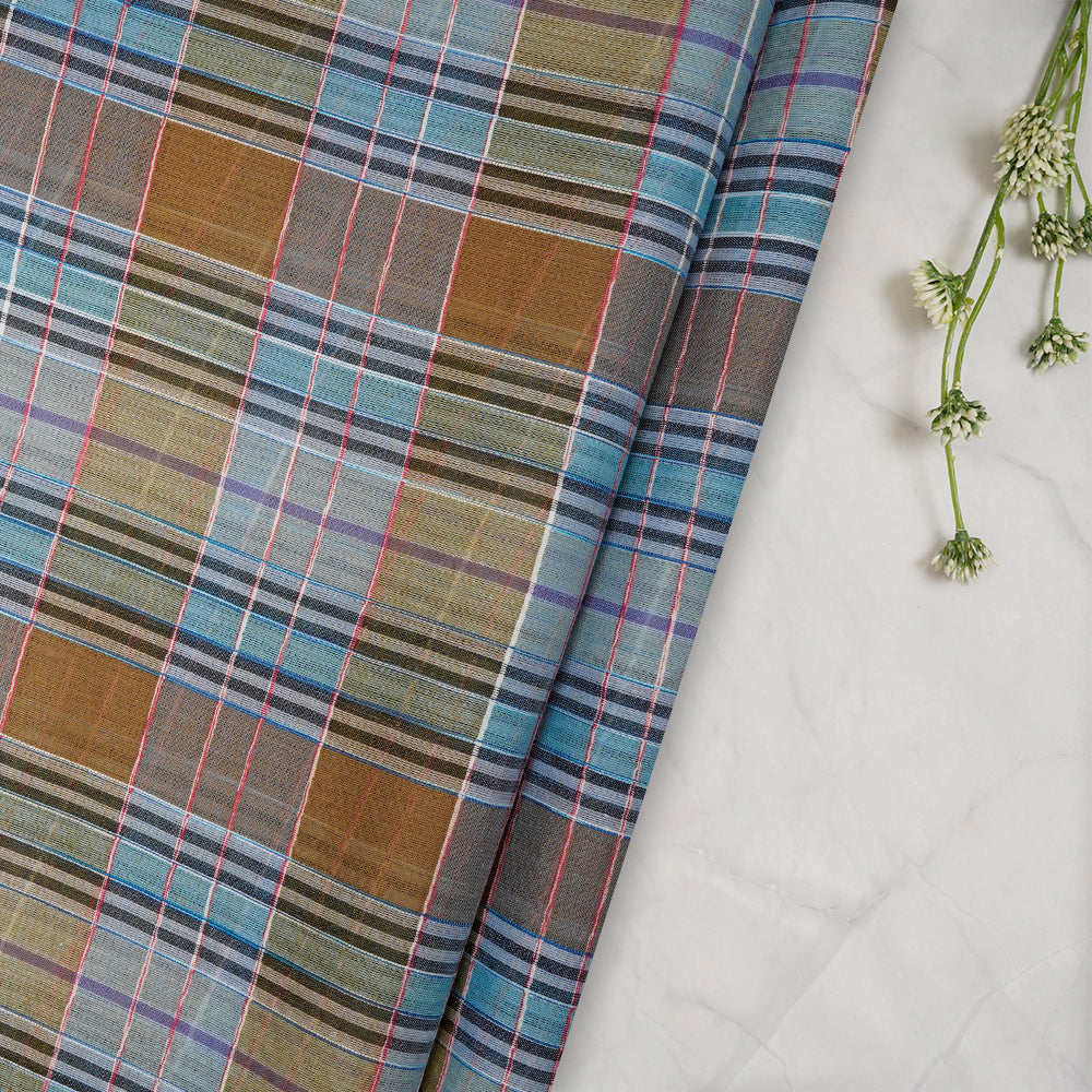 Multi Color Fancy Check Pattern Woven Pure Cotton Voile Fabric