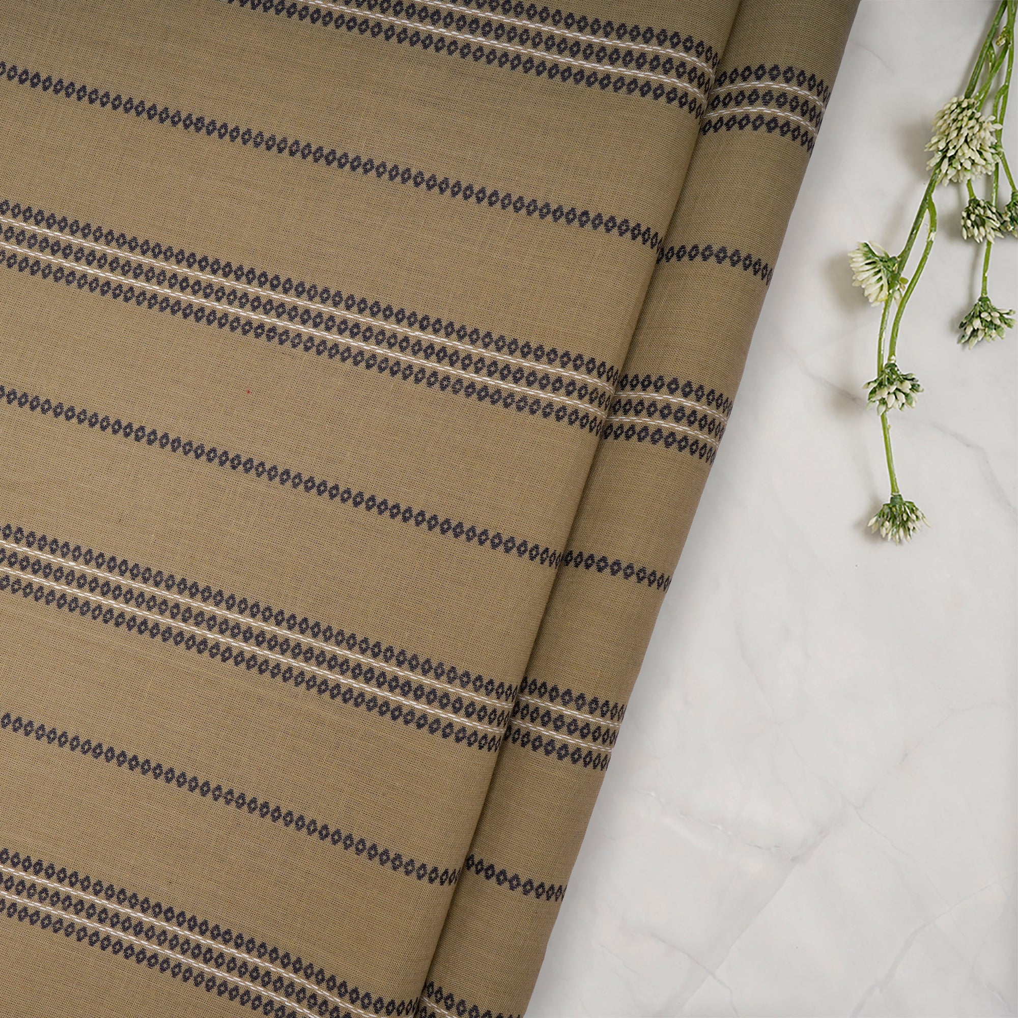 Kelp Cream Stripe Pattern Yarn Dyed Fancy South Cotton Fabric