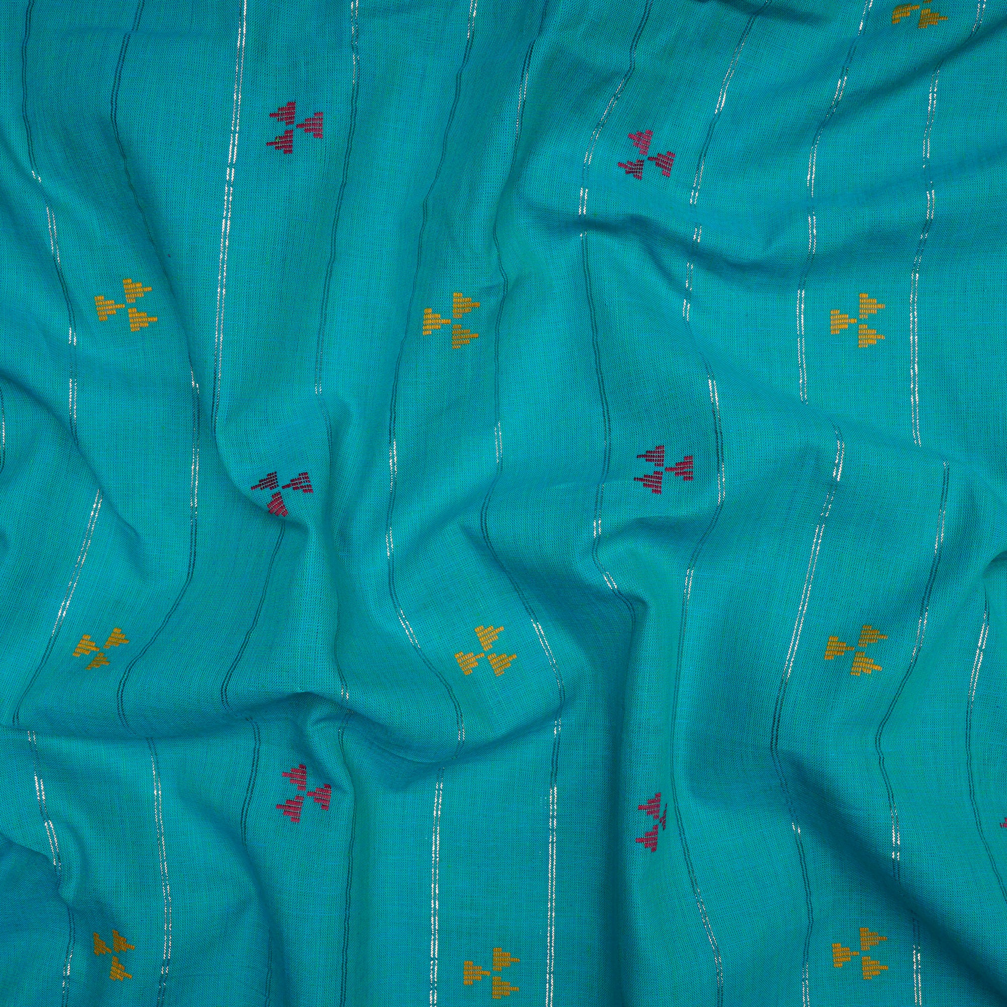 Viridian Green Geometric Pattern Yarn Dyed Cutwork Fancy South Cotton Fabric