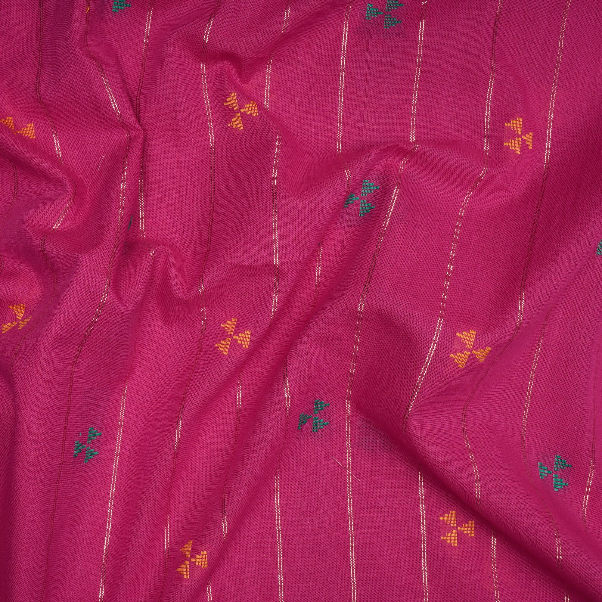 Rani Pink Geometric Pattern Yarn Dyed Cutwork Fancy South Cotton Fabric
