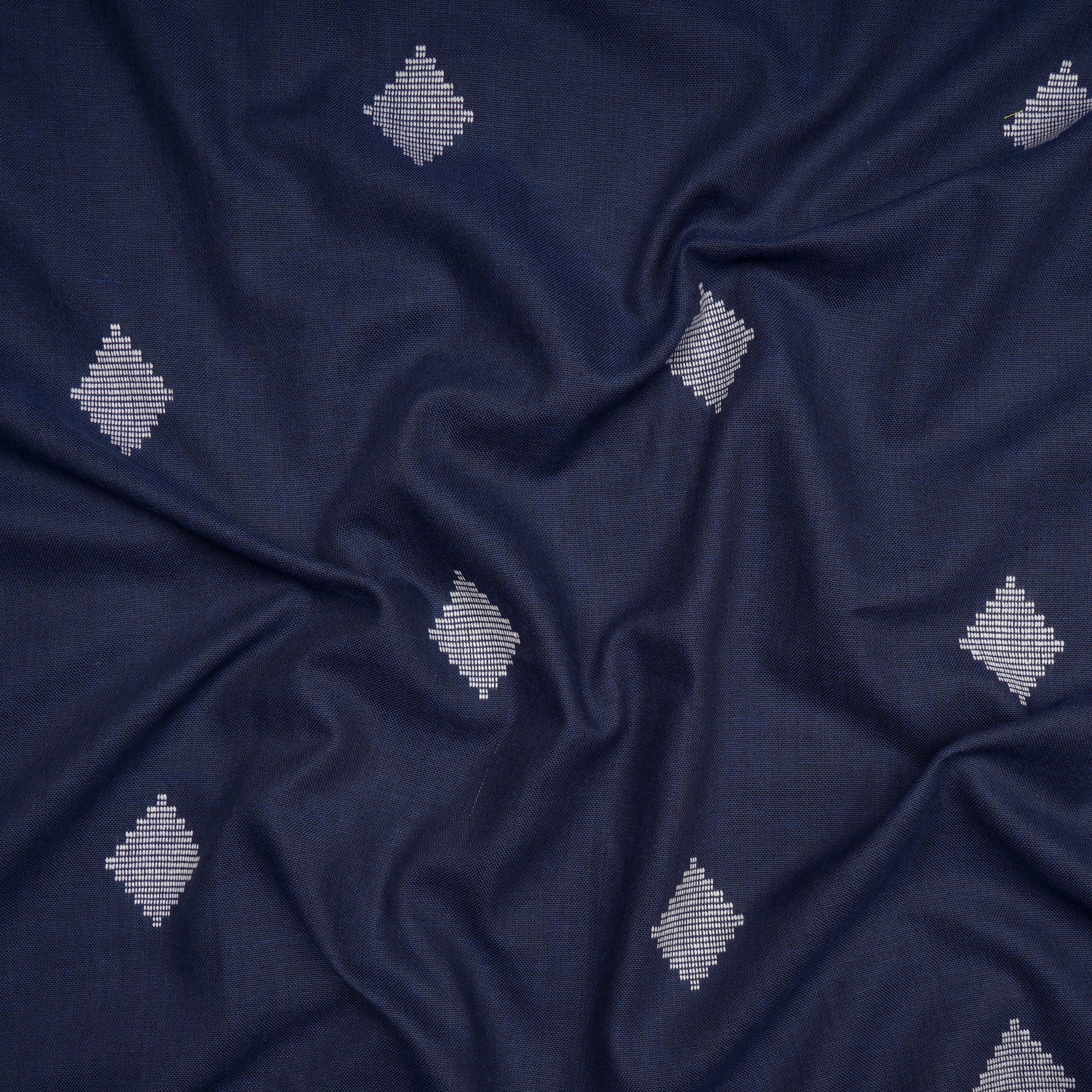 Navy Blue Geometric Pattern Yarn Dyed Fancy Cutwork South Cotton Fabric