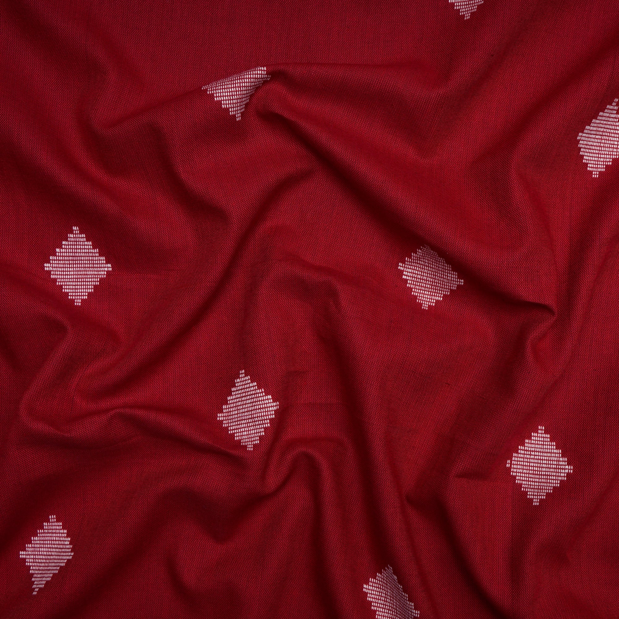 Red Geometric Pattern Yarn Dyed Cutwork Fancy South Cotton Fabric