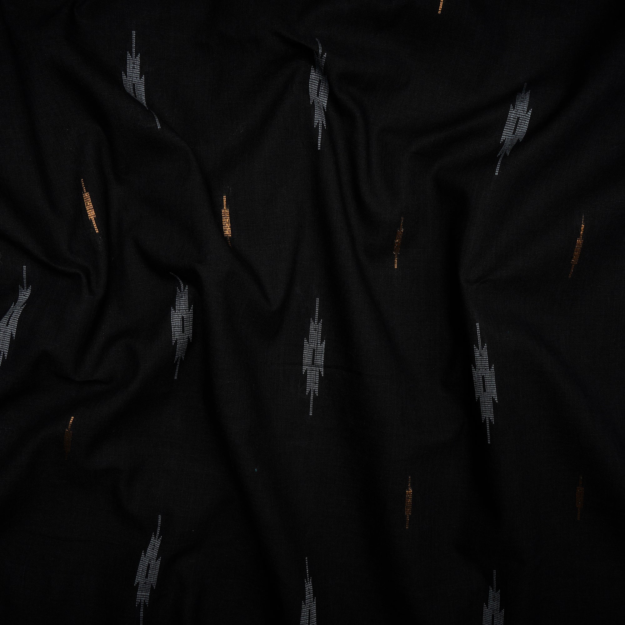 Black Geometric Pattern Yarn Dyed Cutwork Fancy South Cotton Fabric