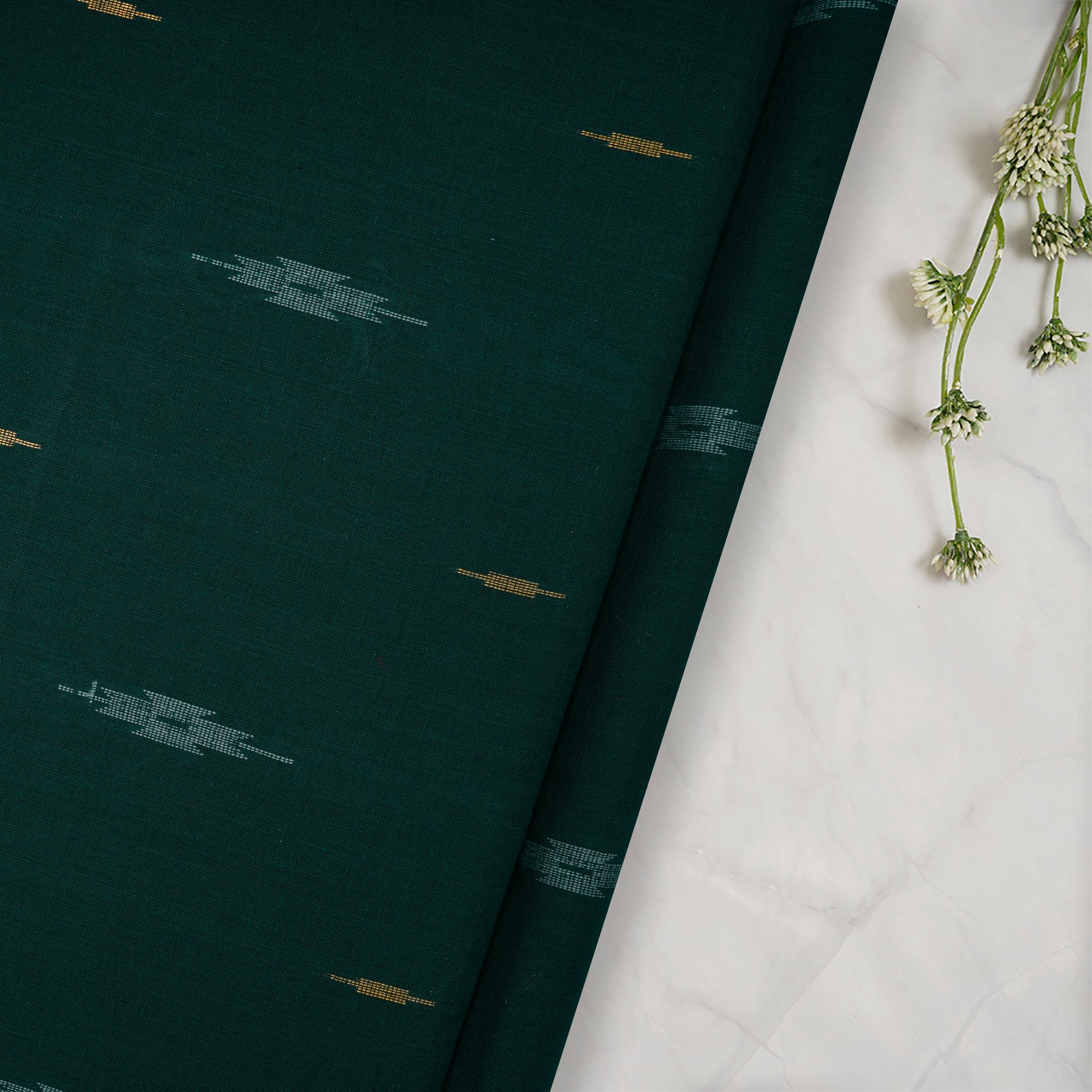 Dark Green Geometric Pattern Yarn Dyed Cutwork Fancy South Cotton Fabric