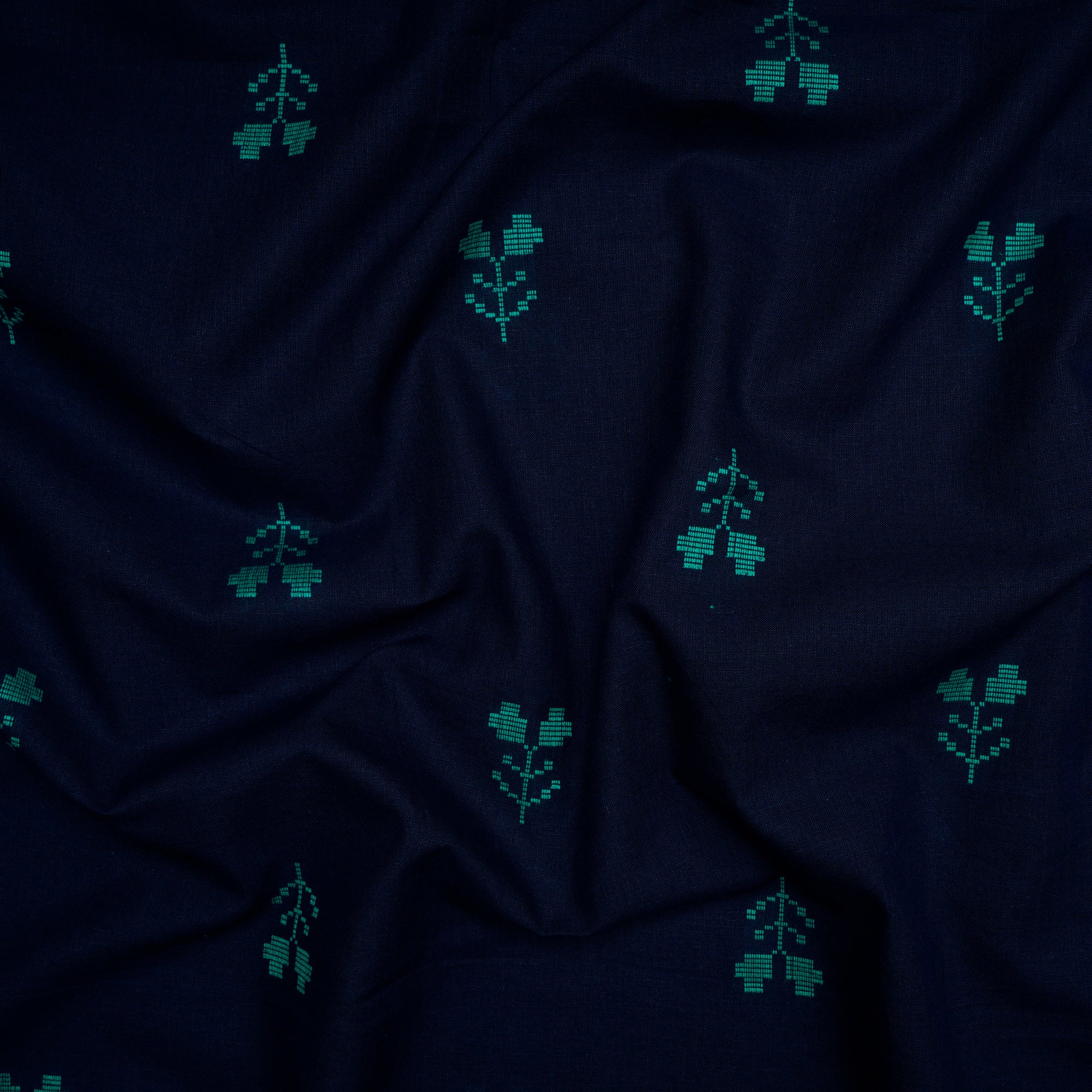 Pageant Blue Floral Pattern Yarn Dyed Cutwork Fancy South Cotton Fabric
