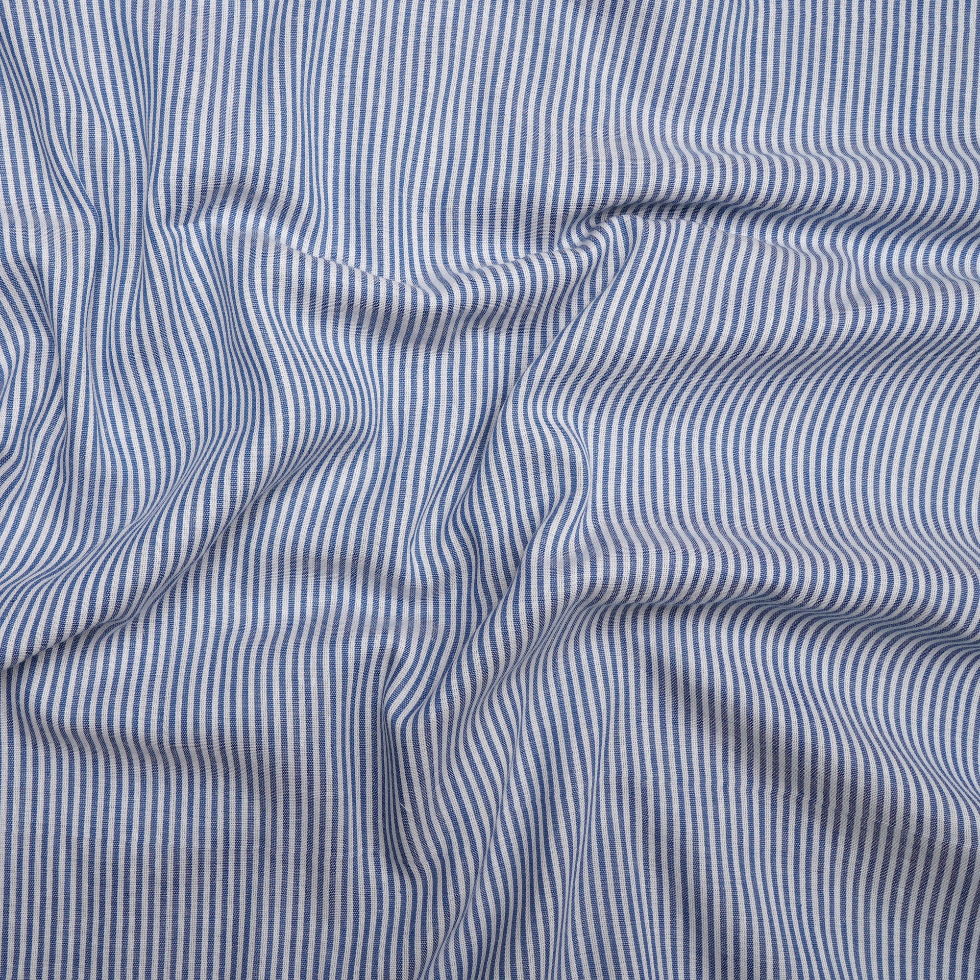 White-Blue Stripe Pattern Loom Textured South Cotton Double Cloth Fabric