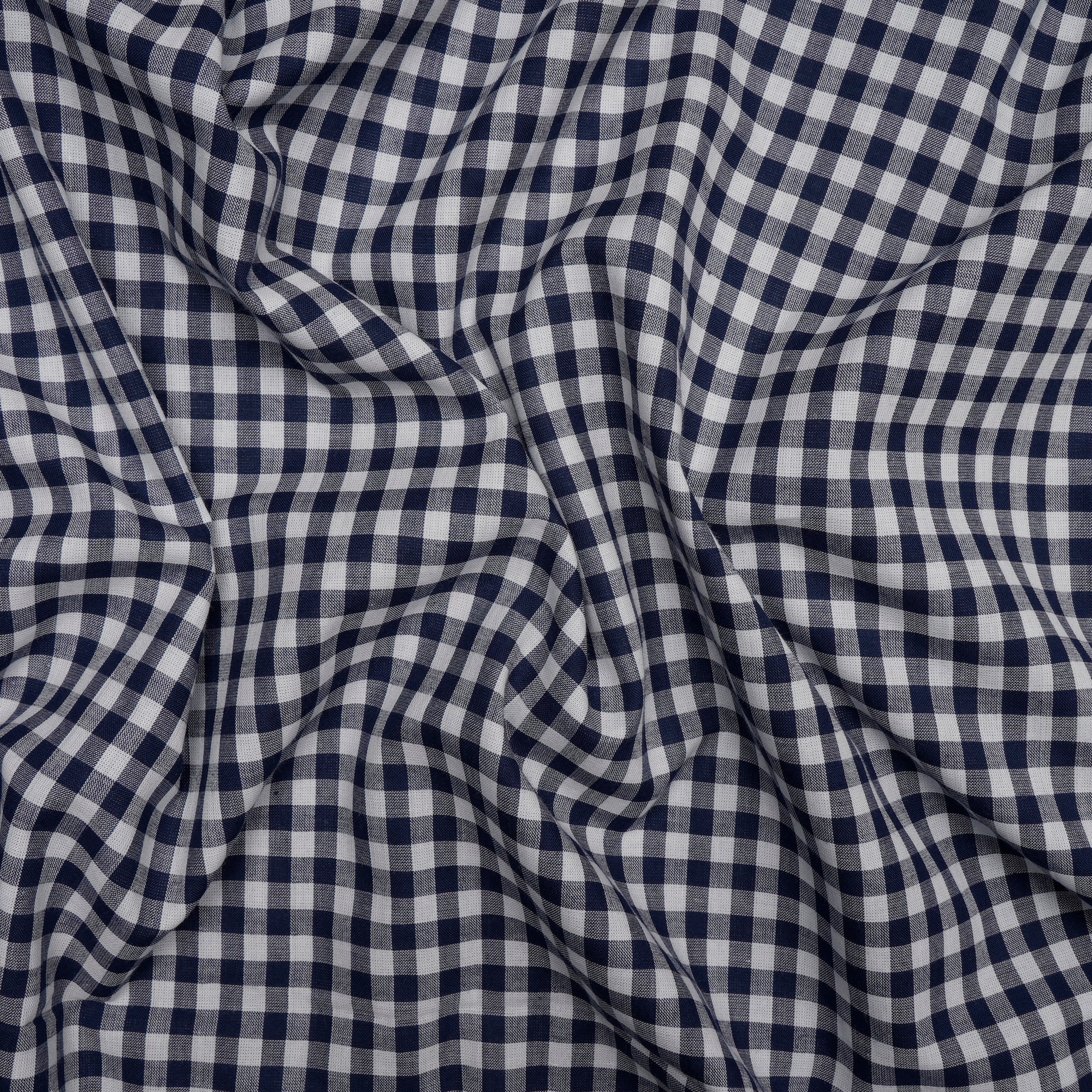 Dark Navy Blue Check Pattern Loom Textured South Cotton Double Cloth Fabric