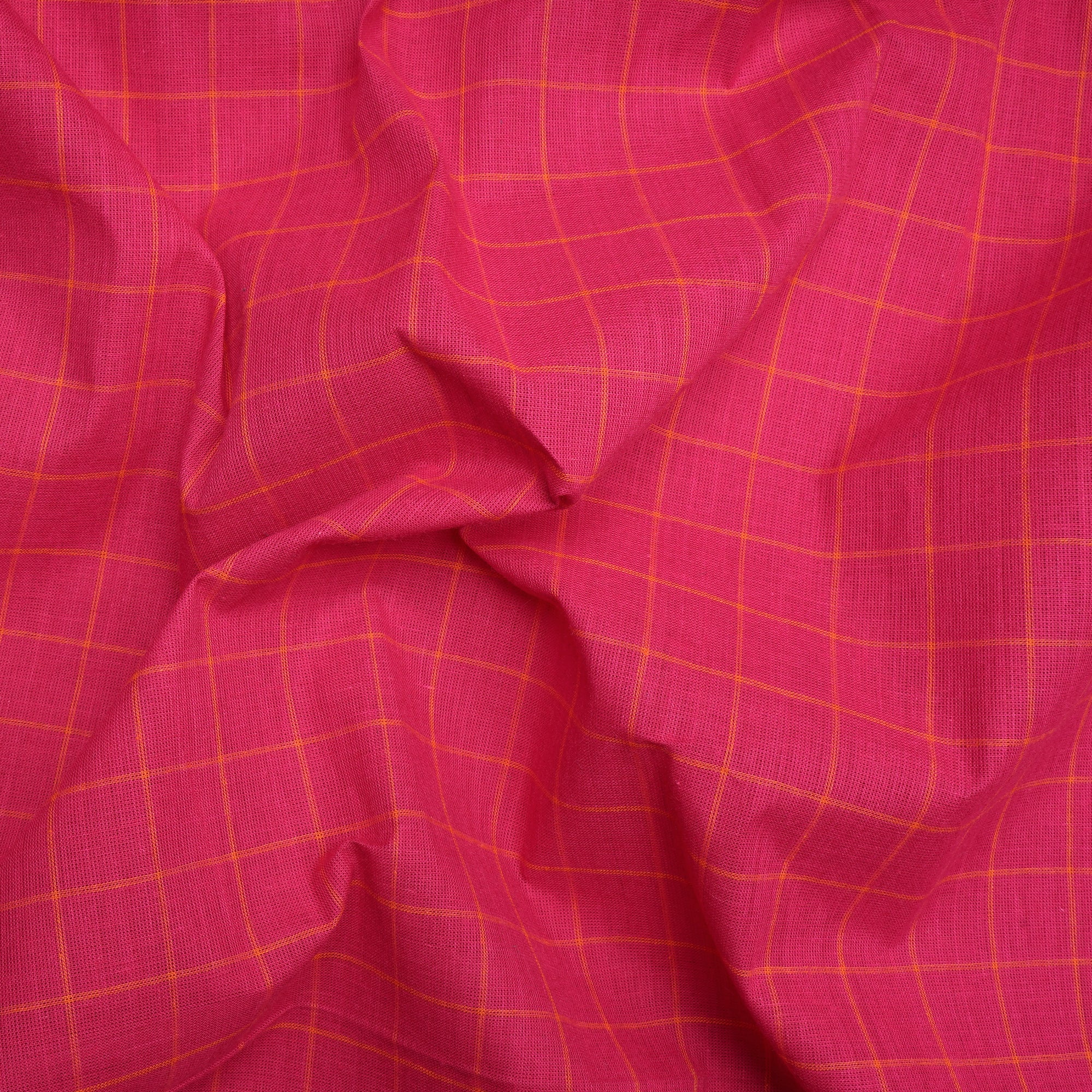 Rani Pink Check Pattern Yarn Dyed Fancy South Cotton Fabric
