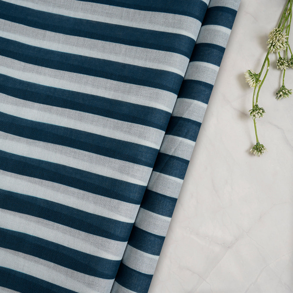 Teal-Off White Color Digital Printed Cotton Cambric Fabric