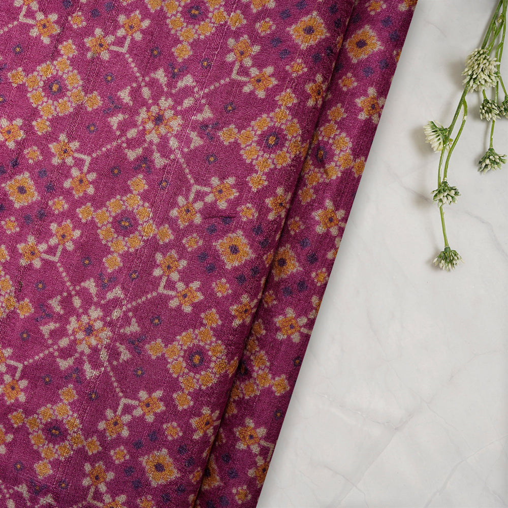 Pink Color Digital Printed Patola Pattern Tussar Silk Fabric