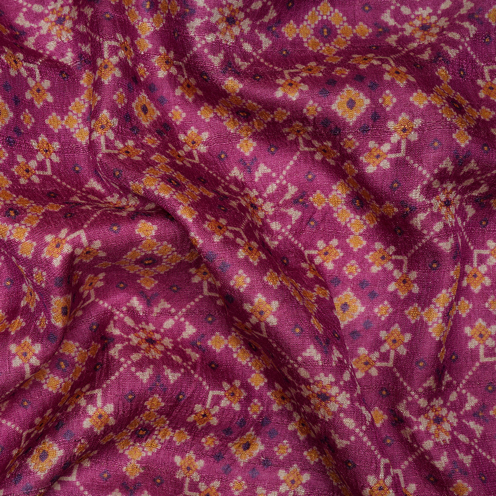 Pink Color Digital Printed Patola Pattern Tussar Silk Fabric
