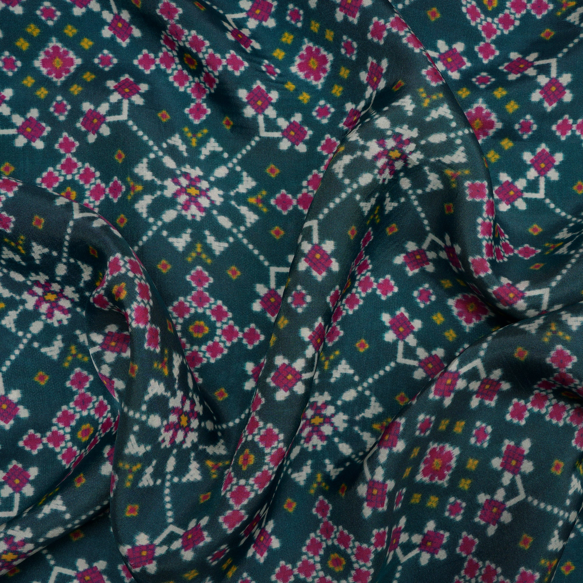 Green-Pink Patola Pattern Digital Printed Viscose Habutai Fabric