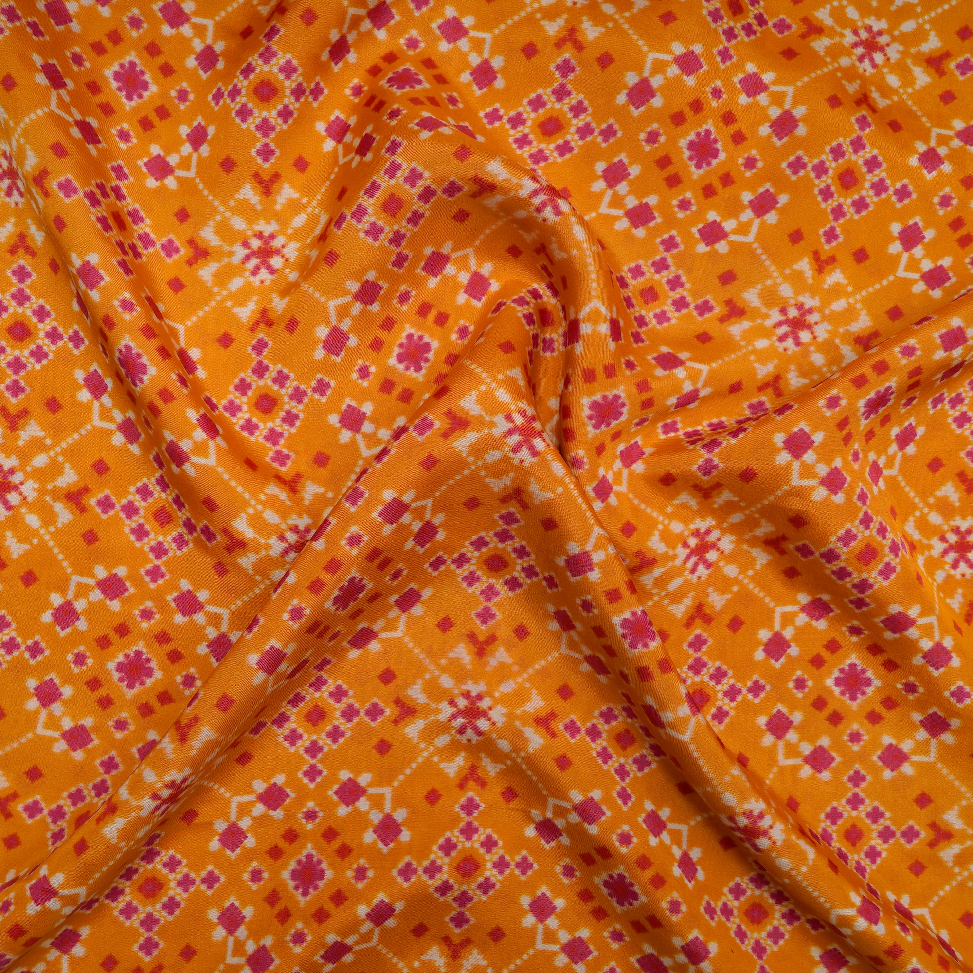 Orange-Pink Patola Pattern Digital Printed Viscose Habutai Fabric