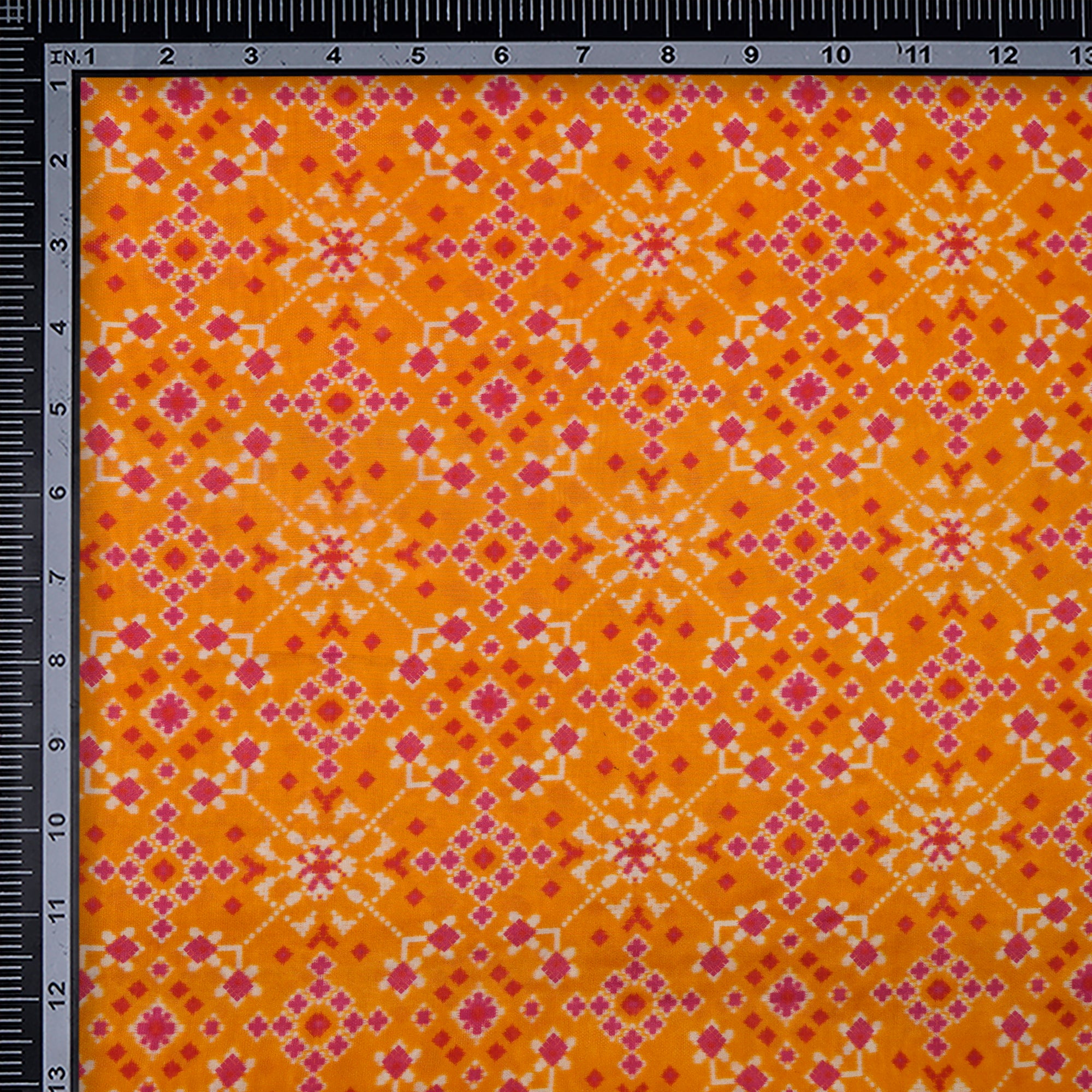 Orange-Pink Patola Pattern Digital Printed Viscose Habutai Fabric
