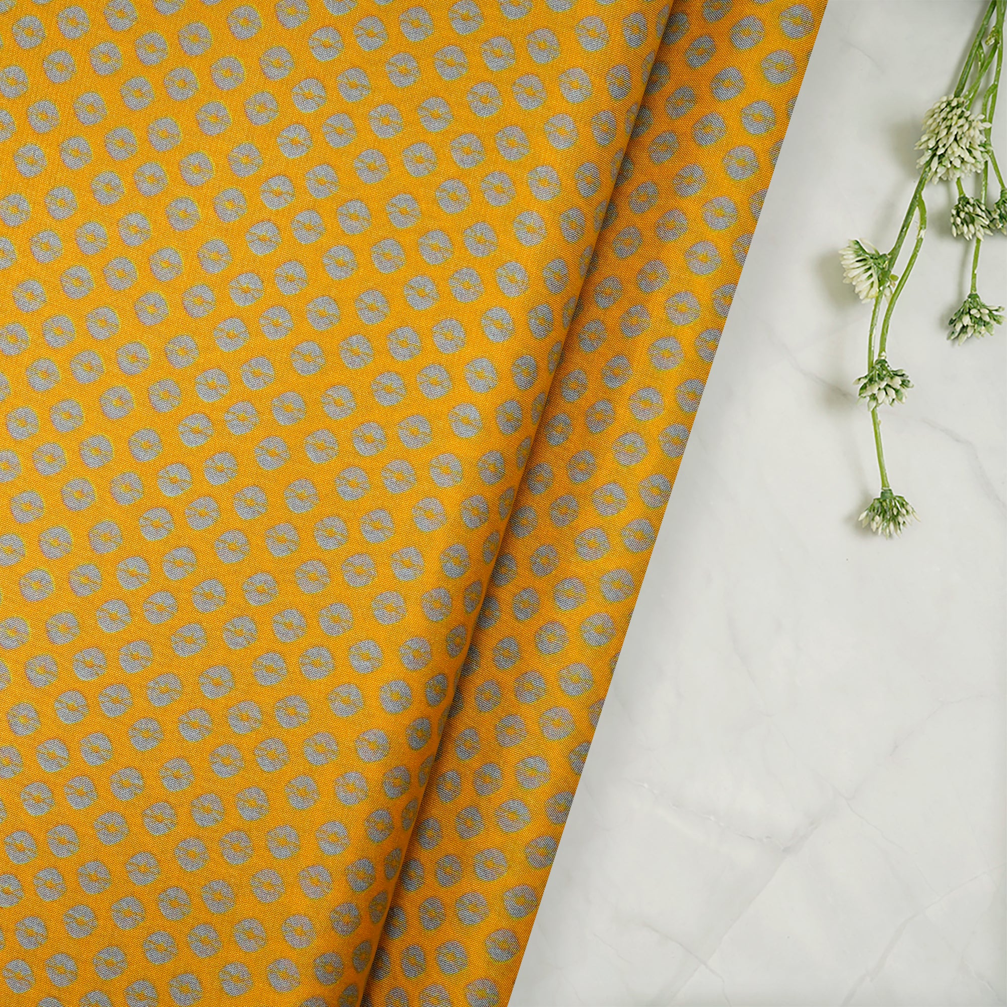 Yellow Bandhani Pattern Digital Print Pure Silk Fabric