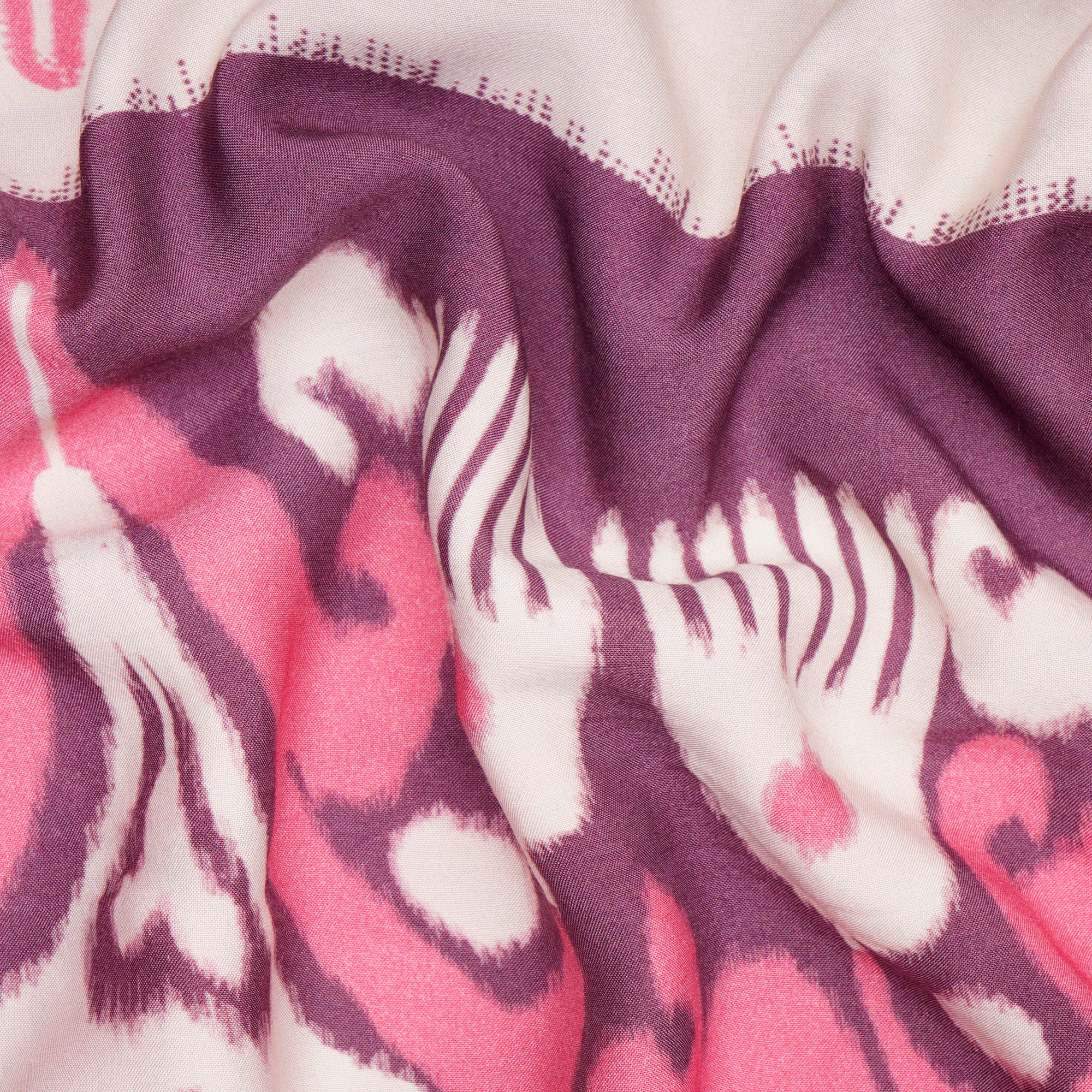 Off White-Purple Ikat Pattern Digital Pattern Bemberg Muslin Fabric