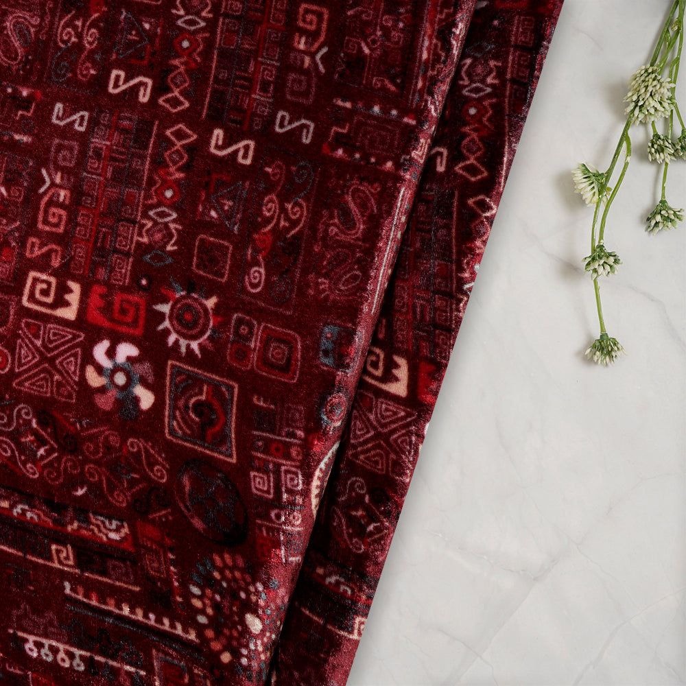 Brown Color Digital Printed Silk Velvet Fabric